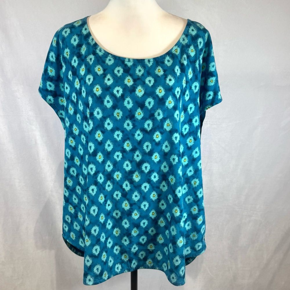 Lane Bryant teal diamond print mixed media oversized top size 14/16